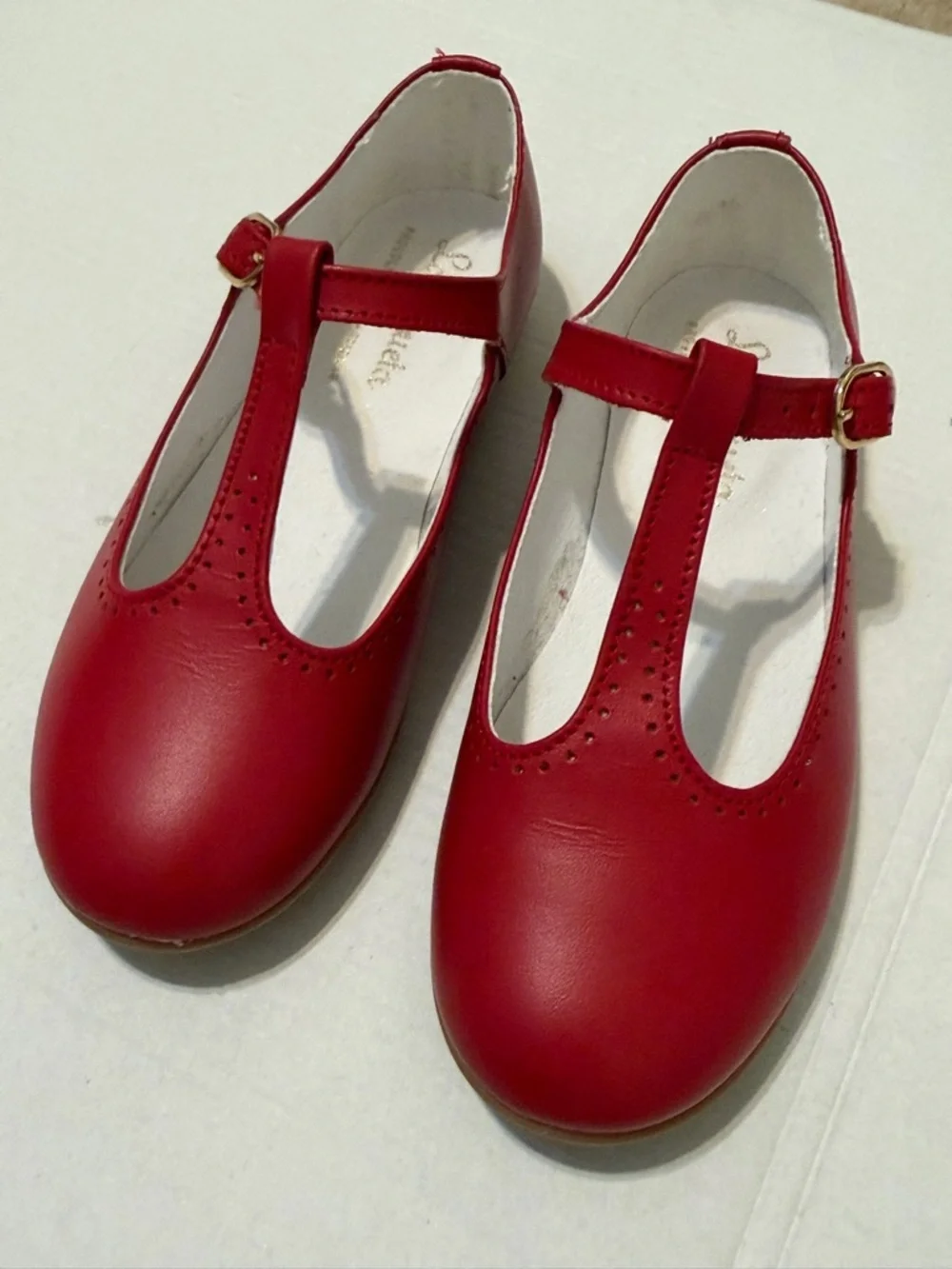 La Coqueta Red Leather T-Bar Mary Jane Shoes EU 27 US 10